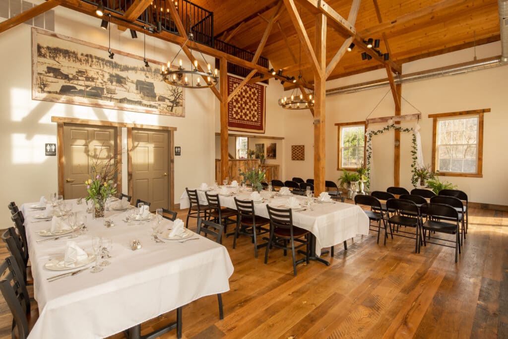 barn set with tables for wedding