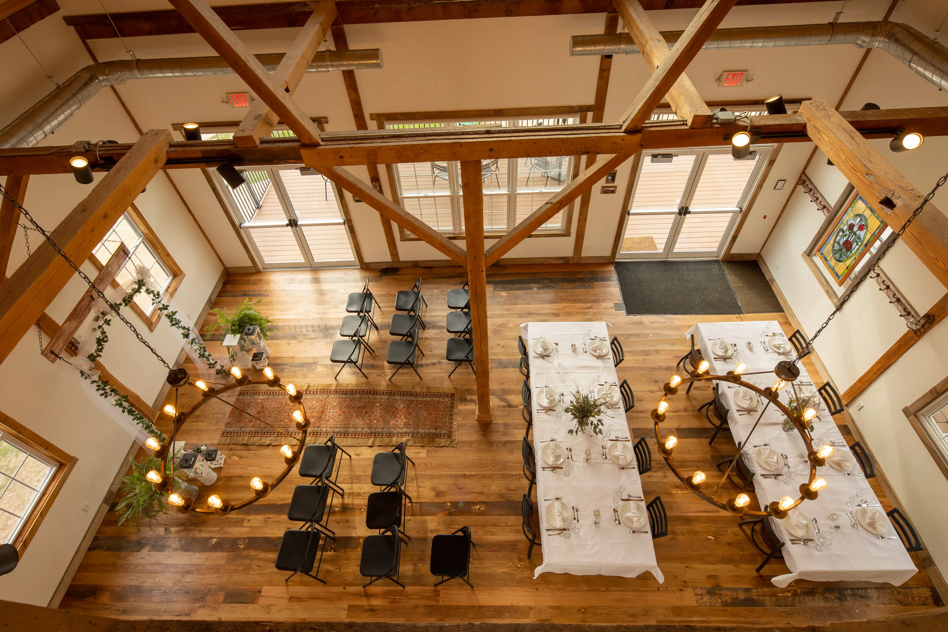 wedding tables and ceremony set from above