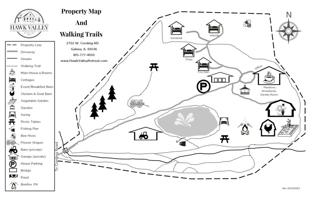 map of the property, walking trails and points of interest.