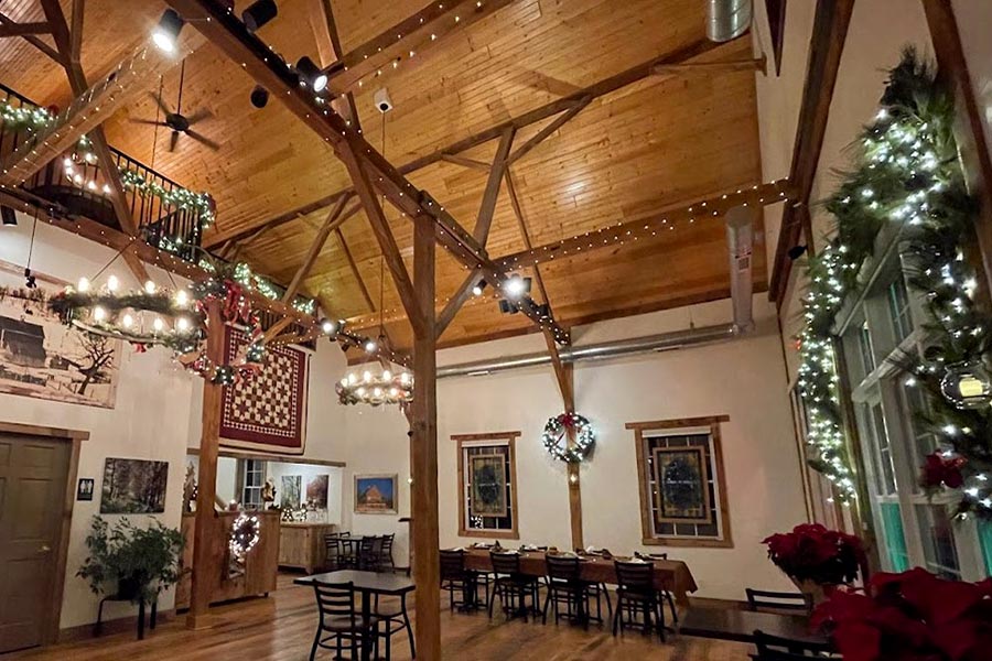 The Cording Barn decorated for the holidays