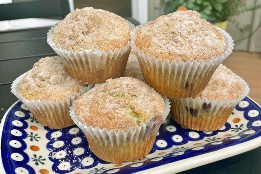 plate of blueberry muffins