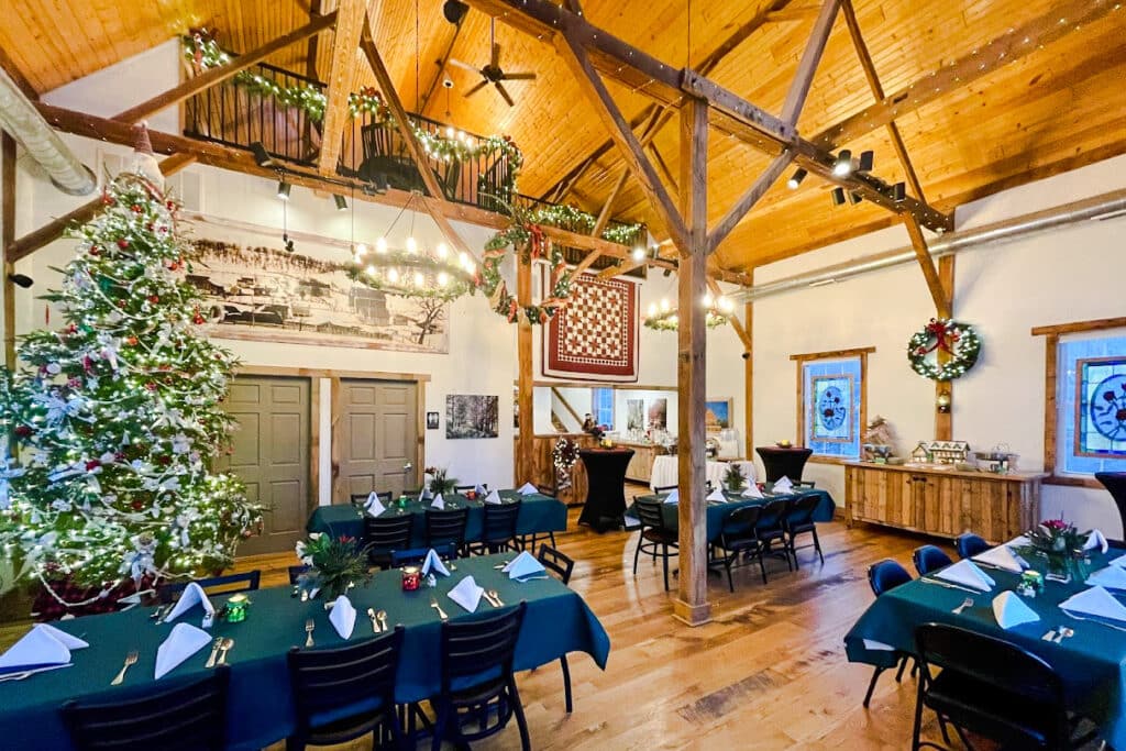 Cording Event Barn decorated for Christmas