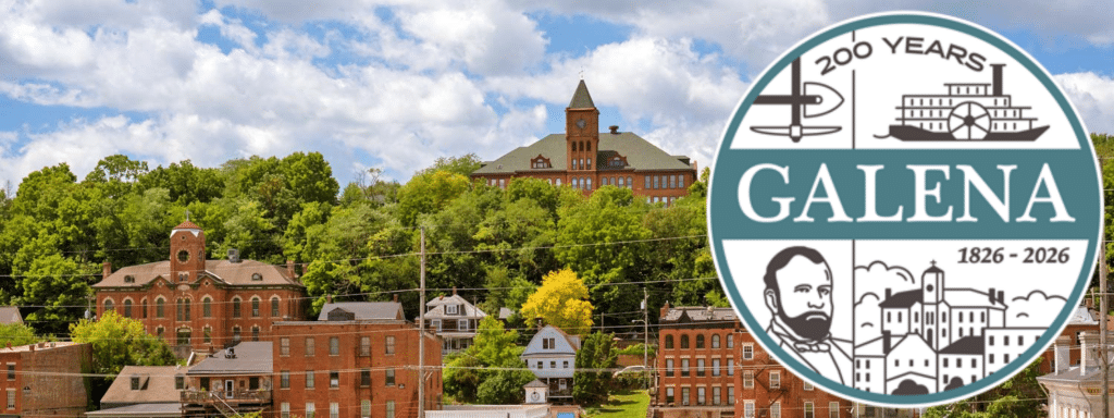 Bicentennial Galena Image of Downtown Galena with the Bicentennial Logo